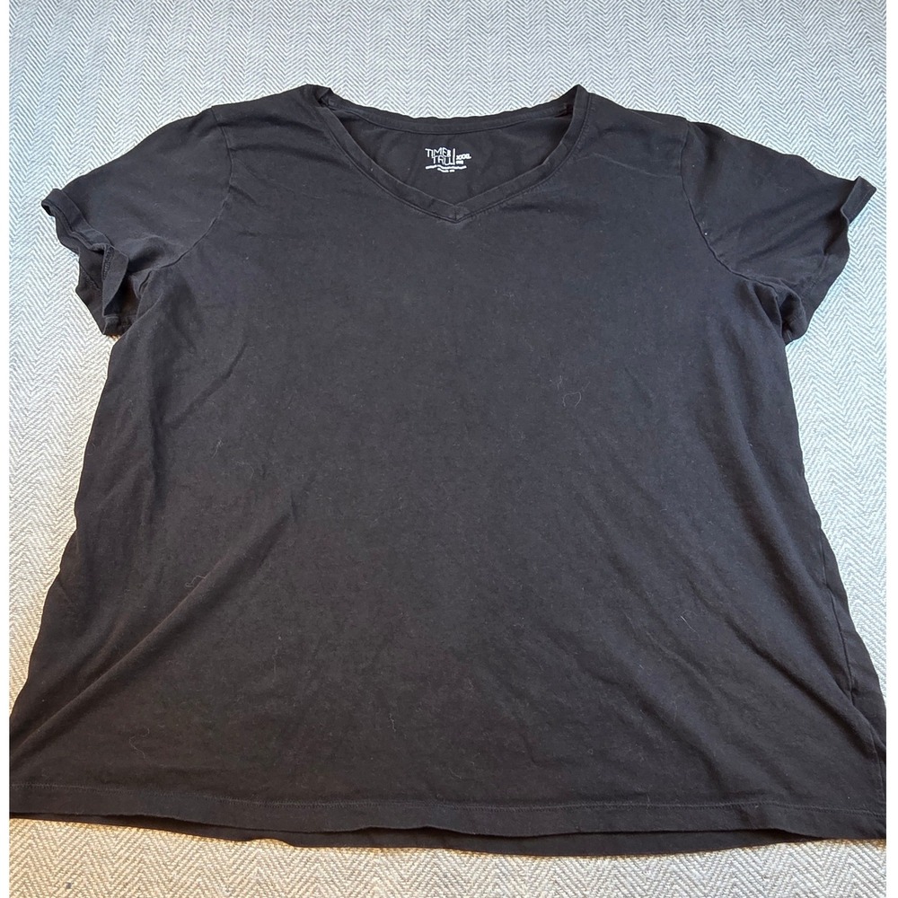 Time and Tru Womens Black V-Neck Short Sleeve 100% Cotton Tee Shirt Plus XXXL 22